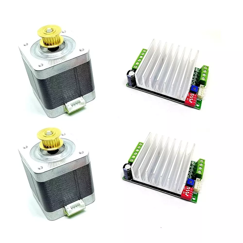 Invento Nema 17 Bipolar Stepper Motor 5 Kg-cm Torque with Inbuilt 20 Teeth GT2 Pulley + TB6600 Stepper Driver, ISC 004-A-C1 (Pack of 2 Kit)