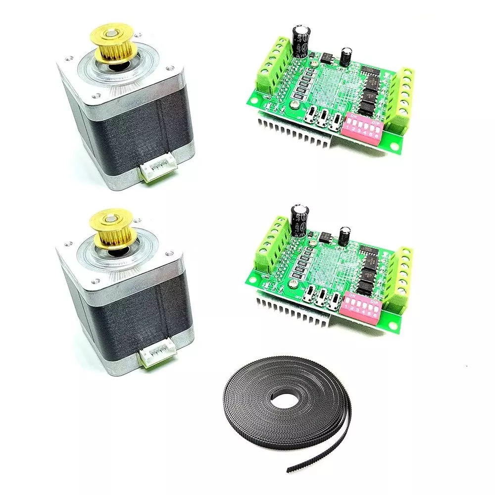 Invento Nema 17 Bipolar Stepper Motor 5 Kg-cm Torque with Inbuilt 20 Teeth GT2 Pulley + TB6560 Stepper Driver + 4 m GT2 Belt, ISC 004-A-G1 (Pack of 2 Kit)