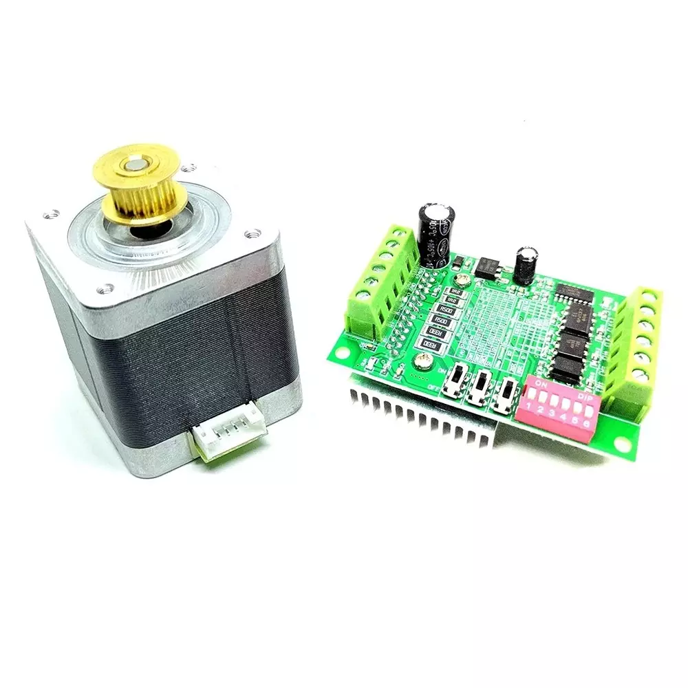 Invento Nema 17 Bipolar Stepper Motor 5 Kg-cm Torque with Inbuilt 20 Teeth GT2 Pulley + TB6560 Stepper Driver, ISC 004-A-D