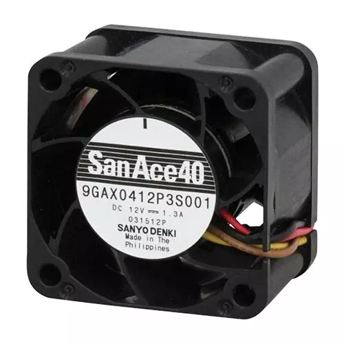 SANYO DENKI AXIAL FAN, 40MM, 12VDC, 28.6CFM, 61DBA, 9GAX0412P3K001