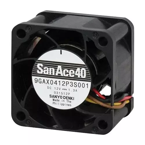 SANYO DENKI AXIAL FAN, 40MM, 12VDC, 31.8CFM, 64DBA, 9GAX0412P3S001