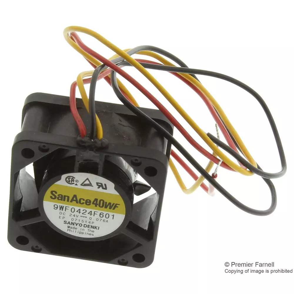 SANYO DENKI Axial Fan, 40mm, 24VDC, 9.2Cfm, 42Dba, 9WF0424H6D01