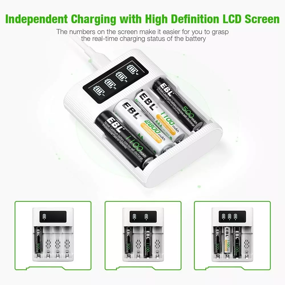 EBL AA and AAA Battery Charger 9x6.8x2.5 cm LCD Display 4 Hours Full Battery Charge Capacity