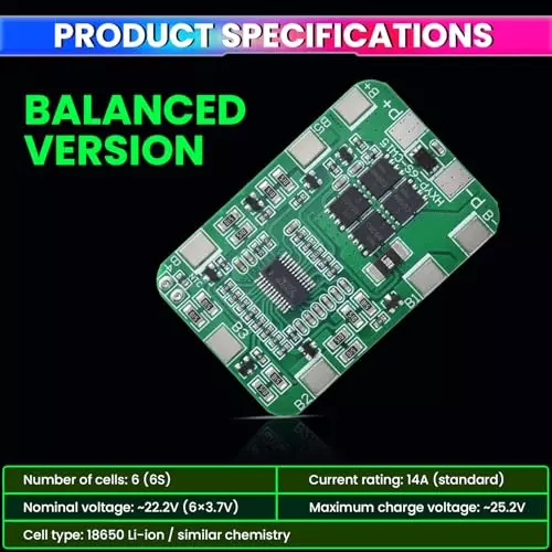 amicisolar-bms-protection-board-with-cell-balancing-222-v-14-a-6-cell-18650-li-ion-lithium-battery