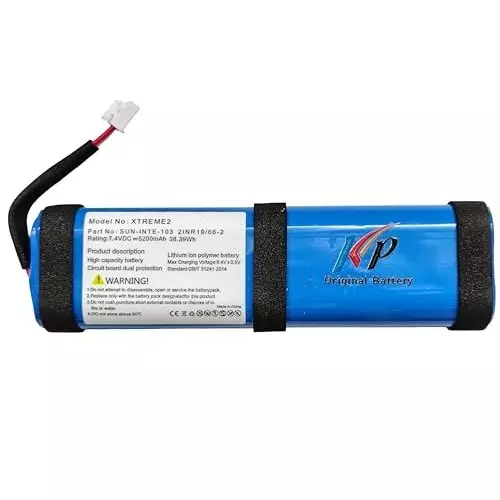 KP Original Rechargeable Battery 5200 mAh Capacity Lithium Ion Cell 7.4 VDC Compatible For Xtreme 2, Xtreme 3, SUN-INTE-103 2INR19/66-2 GSP-2S2P-XT3A Bluetooth Wireless Speaker