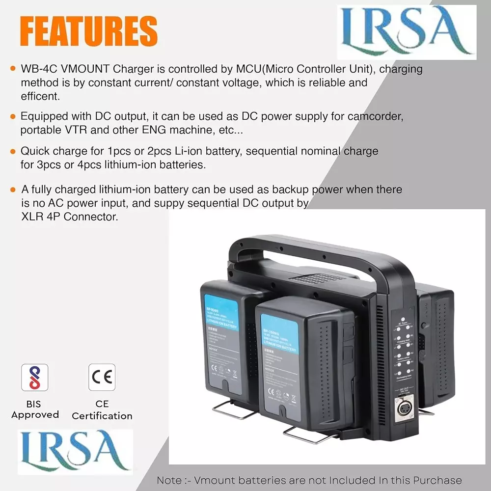 lrsa-lrsa-4-channel-v-mount-battery-charger-bp-4ch-4-channel-v-mountv-lock-battery-charger-with-dc-165v-power-supply-output-compatible-with-any-v-mount-batterybattery-not-included--lrsa