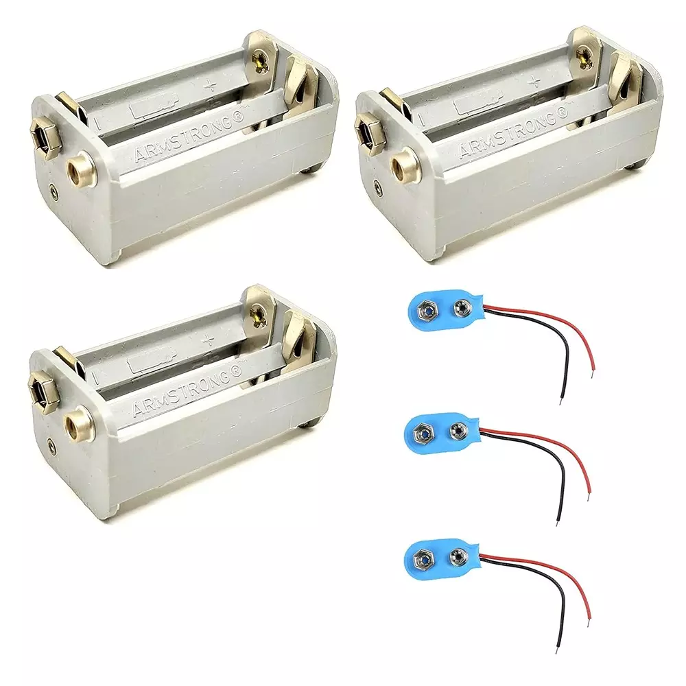 Invento Battery Holder Plastic 4 x AA Size Cell Compatibility with 9 V Snap Connector, ISC 1024-1 (Pack of 3 Kit)