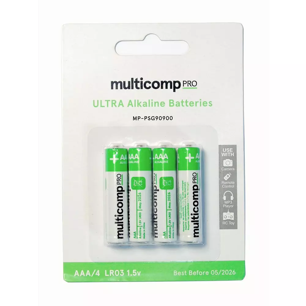 MULTICOMP PRO Battery 10.5 mm External Diameter AAA Size Code 1.5 V Voltage, MP-PSG90900 (Pack of 4)