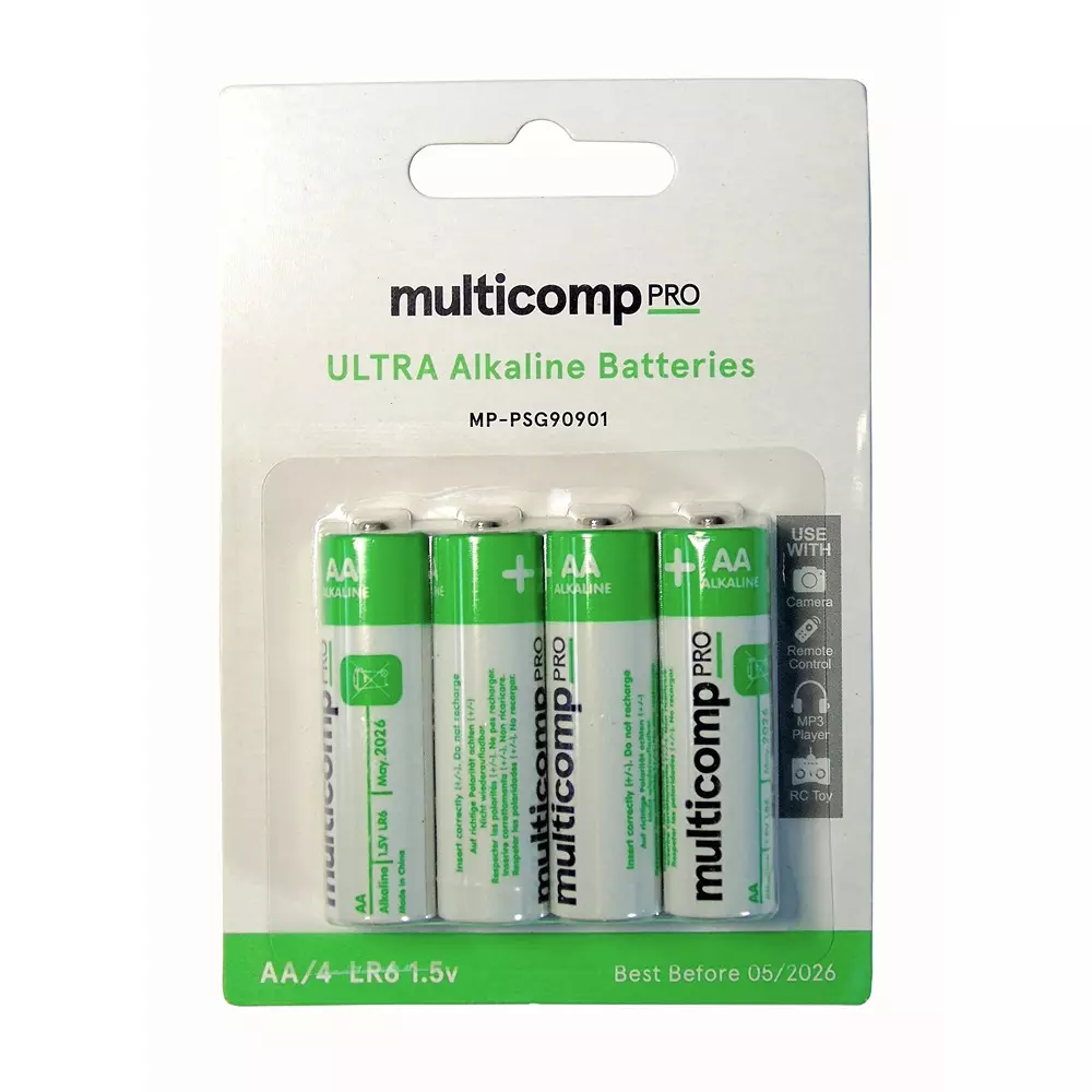 MULTICOMP PRO Battery 14.5 mm External Diameter AA Size Code 1.5 V Voltage, MP-PSG90901 (Pack of 4)