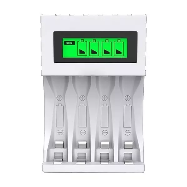 LRSA Ultra Fast Charger White with LCD Display for Rechargeable Batteries AA, AAA, Ni-Cd & Ni-mh Batteries