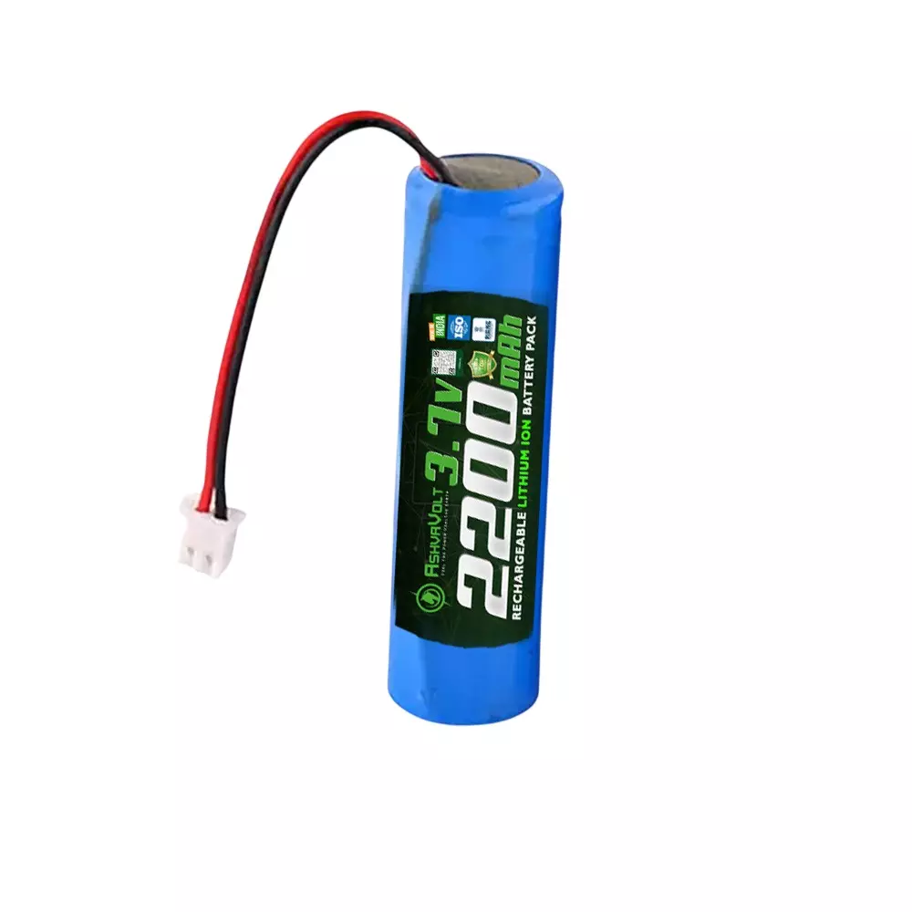 AshvaVolt 18650 Rechargable Lithium Battery Pack 2200 mAh With 1S 1P BMS, Over Discharge, Short Circuit Protection, 3.7 V, ASHV-3.7V2.2AH-NMC