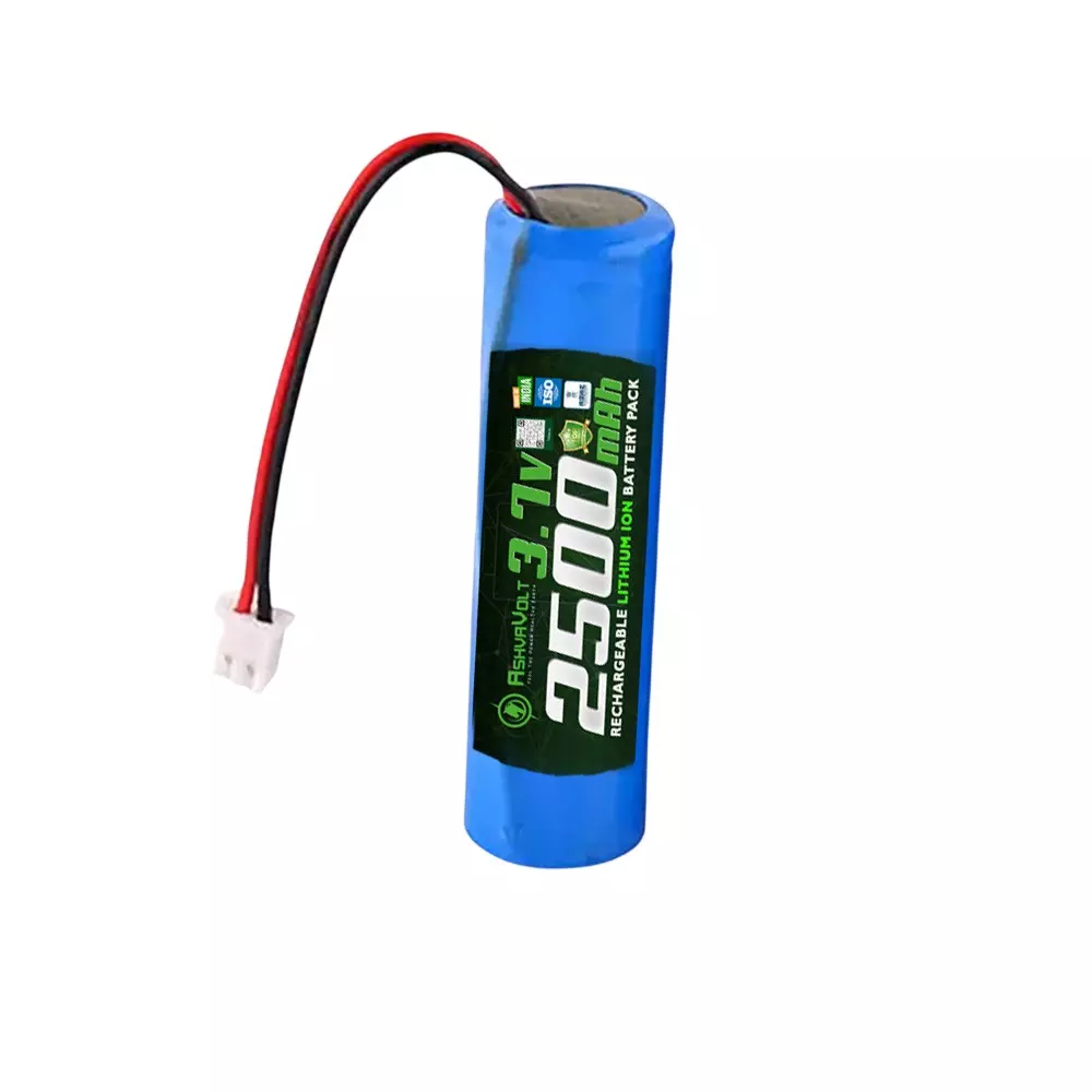 AshvaVolt 18650 Rechargable Lithium Battery Pack 2500 mAh With 1S 1P BMS, Over Discharge, Short Circuit Protection, 3.7 V, ASHV-3.7V2.5AH-NMC