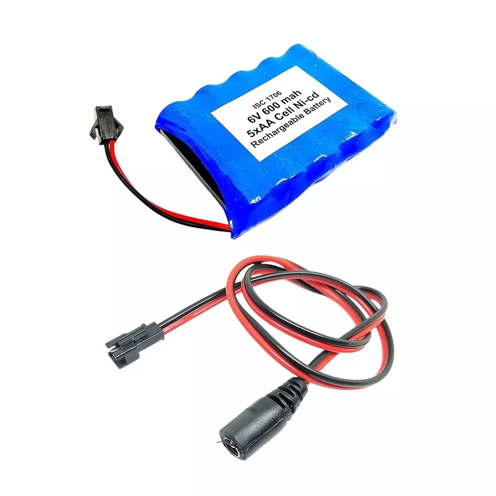 Invento Ni-Cd Rechargeable Battery Pack 600 mAh 1.2V x 5 AA Cell with 5.5 mm DC Female Jack Plug Wire 500 mm Long, ISC 1706-F3 (Pack of 5 Kit)