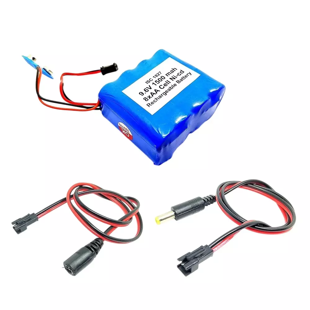 Invento Ni-Cd Rechargeable Battery Pack 1500 mAh 1.2V x 8 AA Cell with 5.5 mm DC Male & DC Female Jack Plug Wire 500 mm Long, ISC 1827-MF1 (Pack of 2 Kit)
