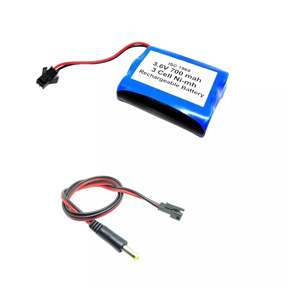 Invento Ni-mh Rechargeable Battery Pack 700 mAh 1.2V x 3 AA Cell with 5.5 mm DC Male Jack Plug Wire 500 mm Long, ISC 1968-M2 (Pack of 4 Kit)