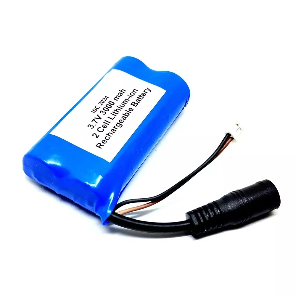 Invento Lithium-Ion Rechargeable Battery 2-Cell 3.7 V 3000 mAh with 5.5 mm Female DC Jack Charging Port, Blue (Pack of 4 Pcs)