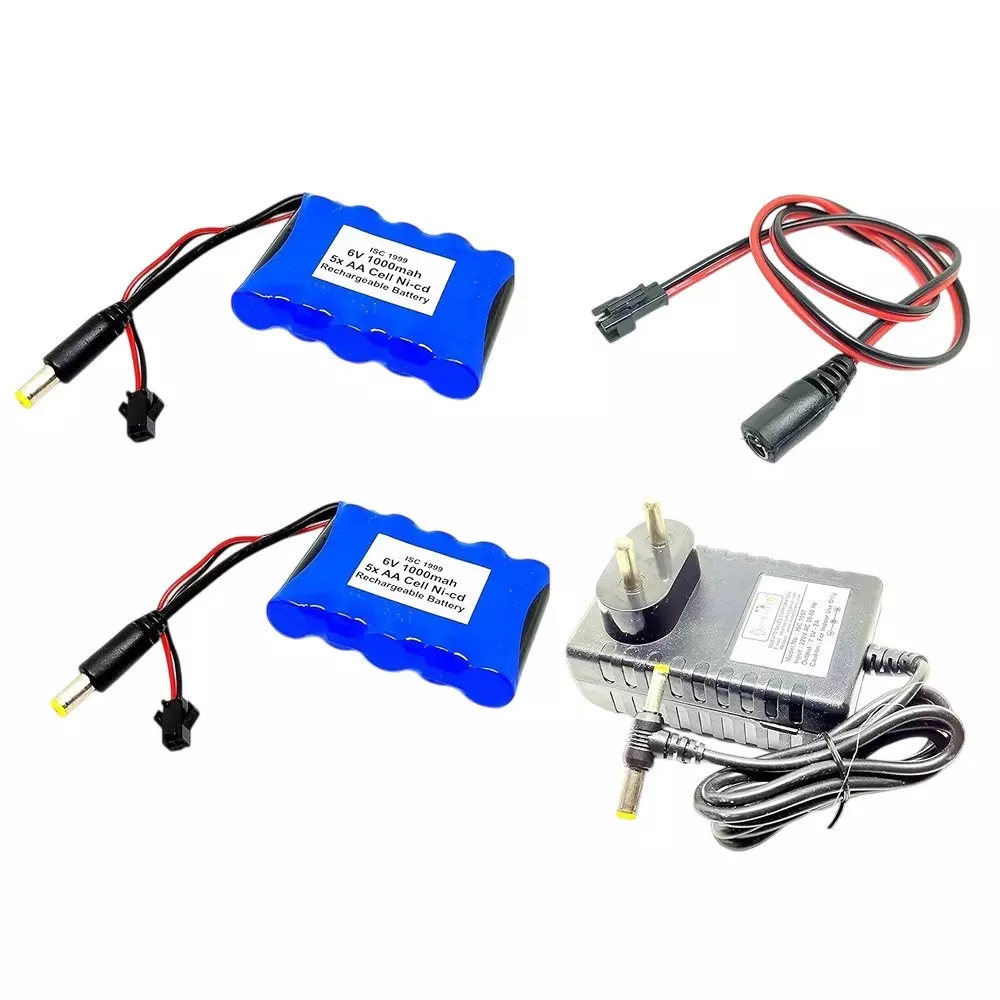 Invento 2 Pcs Rechargeable Battery Pack 5-Cell Ni-cd 6 V Output Voltage 1000 mAh with 5.5 mm Male DC Jack + 7.5 V/2 A DC Adaptor + Charger Cable, ISC 1999-Z1