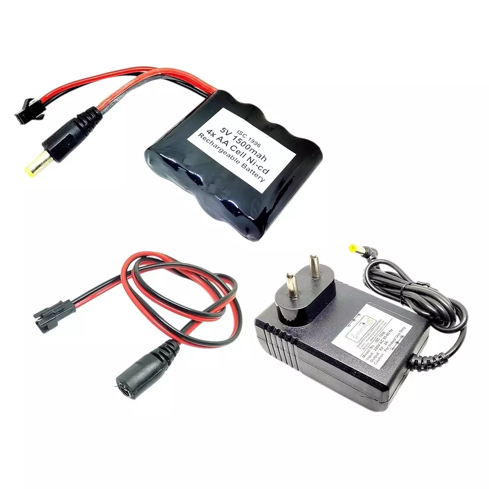 Invento Rechargeable Battery Pack Ni-cd 1.2 V x 4 AA Cell 5 V 1500 mAh with 5.5 mm Male DC Jack + 6 V Charger + Charger Cable, ISC 1996-Z