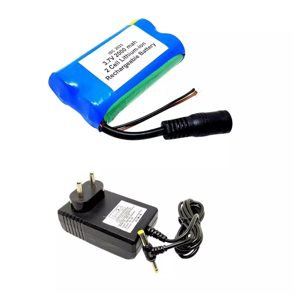 Invento Lithium-ion Rechargeable Battery 3.7 V Output Voltage 2-Cell 2000 mAh Capacity with 5 V/2 A DC Charger, ISC 2023-C