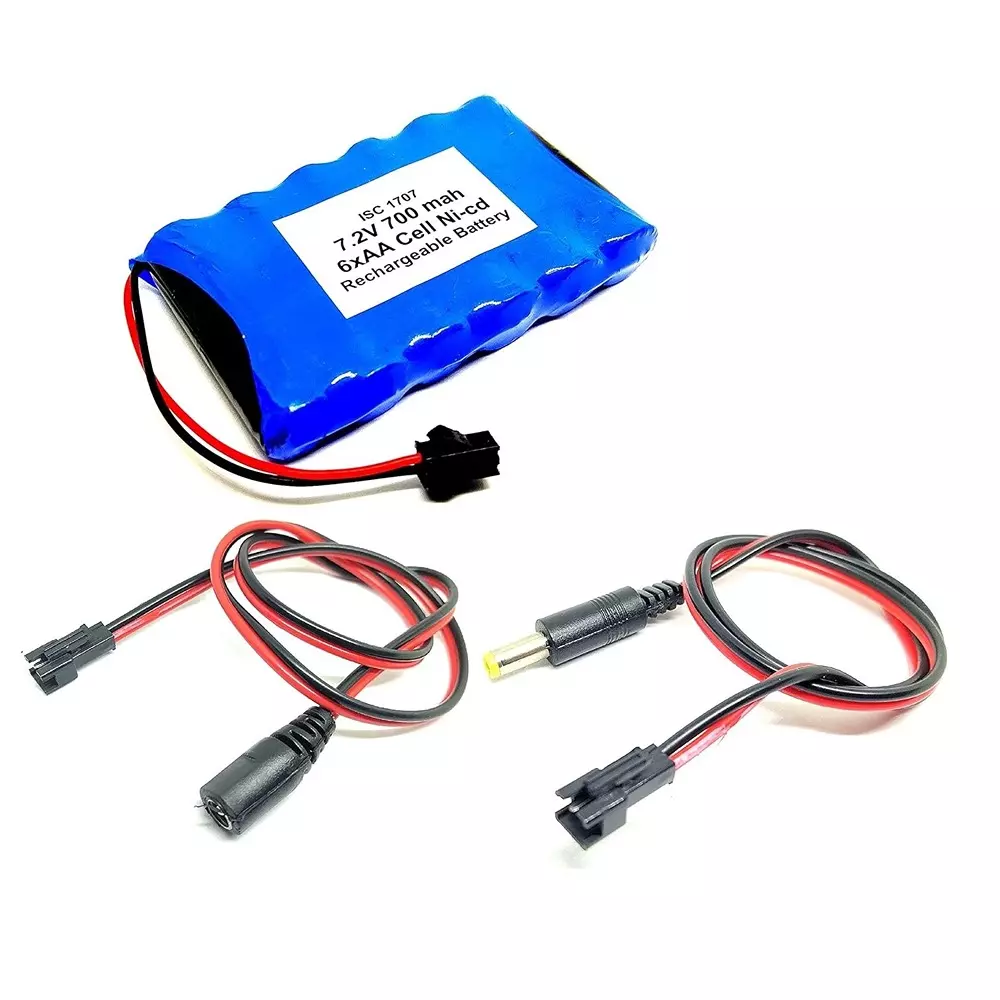 Invento Ni-Cd Rechargeable Battery Pack 700 mAh 1.2V x 6 AA Cell with 5.5 mm DC Male & Female Jack Plug Wire 500 mm Long, ISC 1707-MF3 (Pack of 5 Kit)