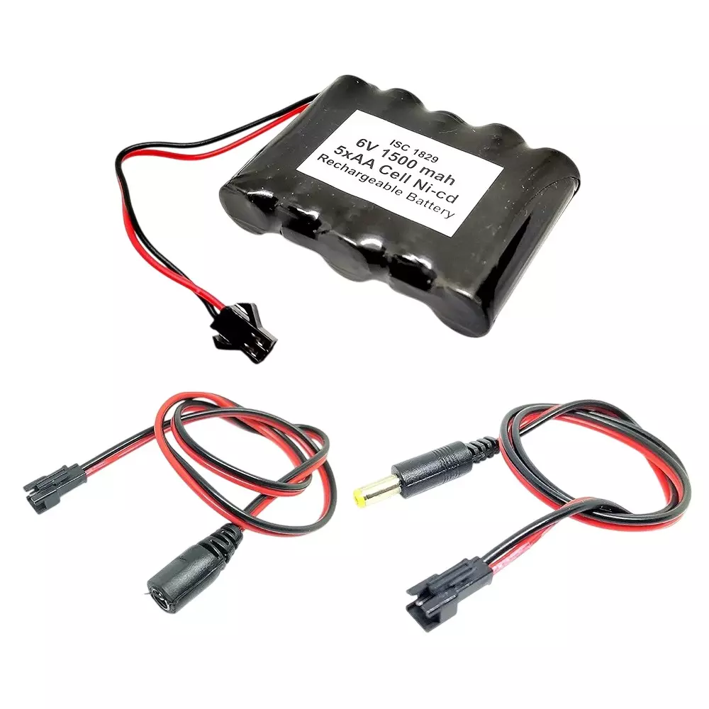 Invento Ni-Cd Rechargeable Battery Pack 1500 mAh 1.2V x 5 AA Cell with 5.5 mm DC Male & DC Female Jack Plug Wire 500 mm Long, ISC 1829-MF3 (Pack of 5 Kit)