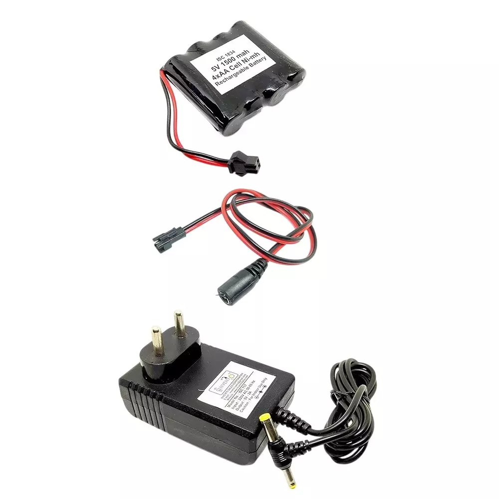 Invento Rechargeable Battery 4-Cell AA Ni-mh 5 V Output Voltage 1500 mAh with 6 V/2 A DC Adaptor Charger & Charger Cable, ISC 1834-Z