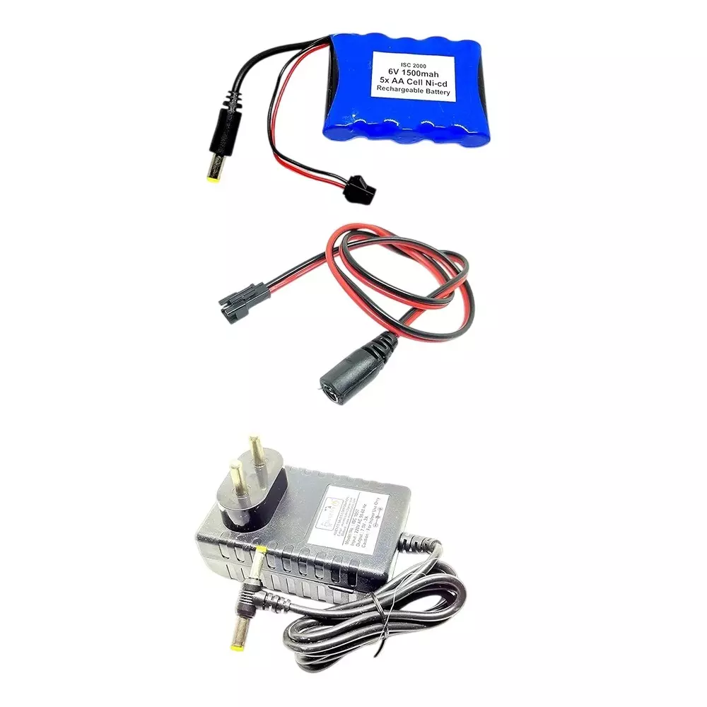 Invento Rechargeable Battery Pack 5-Cell Ni-cd 6 V Output Voltage 1500 mAh with 5.5 mm Male DC Jack + 7.5 V/2 A DC Adaptor + Charger Cable, ISC 2000-Z