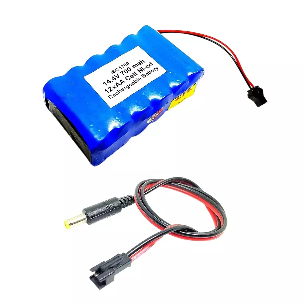 Invento Ni-Cd Rechargeable Battery Pack 700 mAh 1.2V x 12 AA Cell with 5.5 mm DC Male Jack Plug Wire 500 mm Long, ISC 1708-M