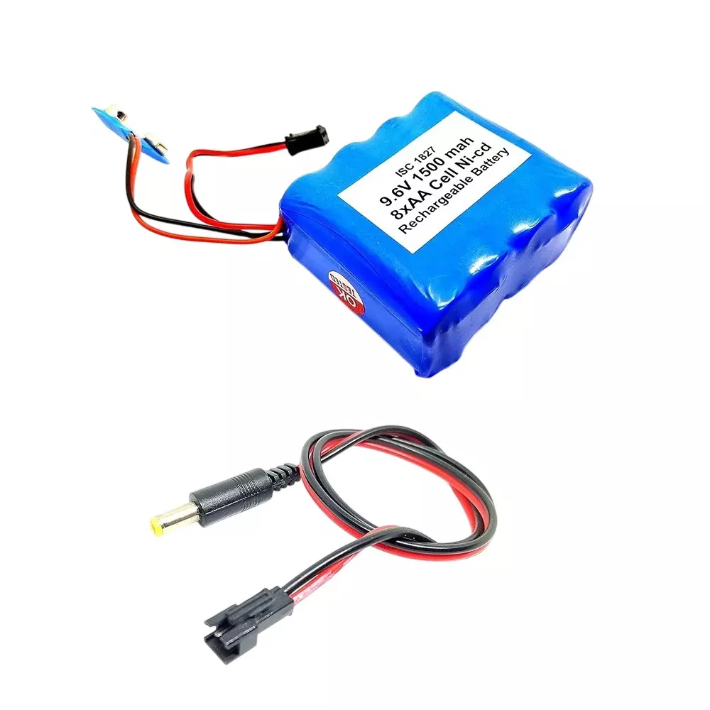 Invento Ni-Cd Rechargeable Battery Pack 1500 mAh 1.2V x 8 AA Cell with 5.5 mm DC Male Jack Plug Wire 500 mm Long, ISC 1827-M