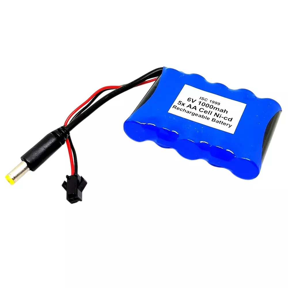 Invento Ni-Cd Rechargeable Battery Pack 1000 mAh 1.2V x 5 AA Cell with 5.5 mm Male DC Jack Adaptor Port, ISC 1999-2 (Pack of 4 Kit)