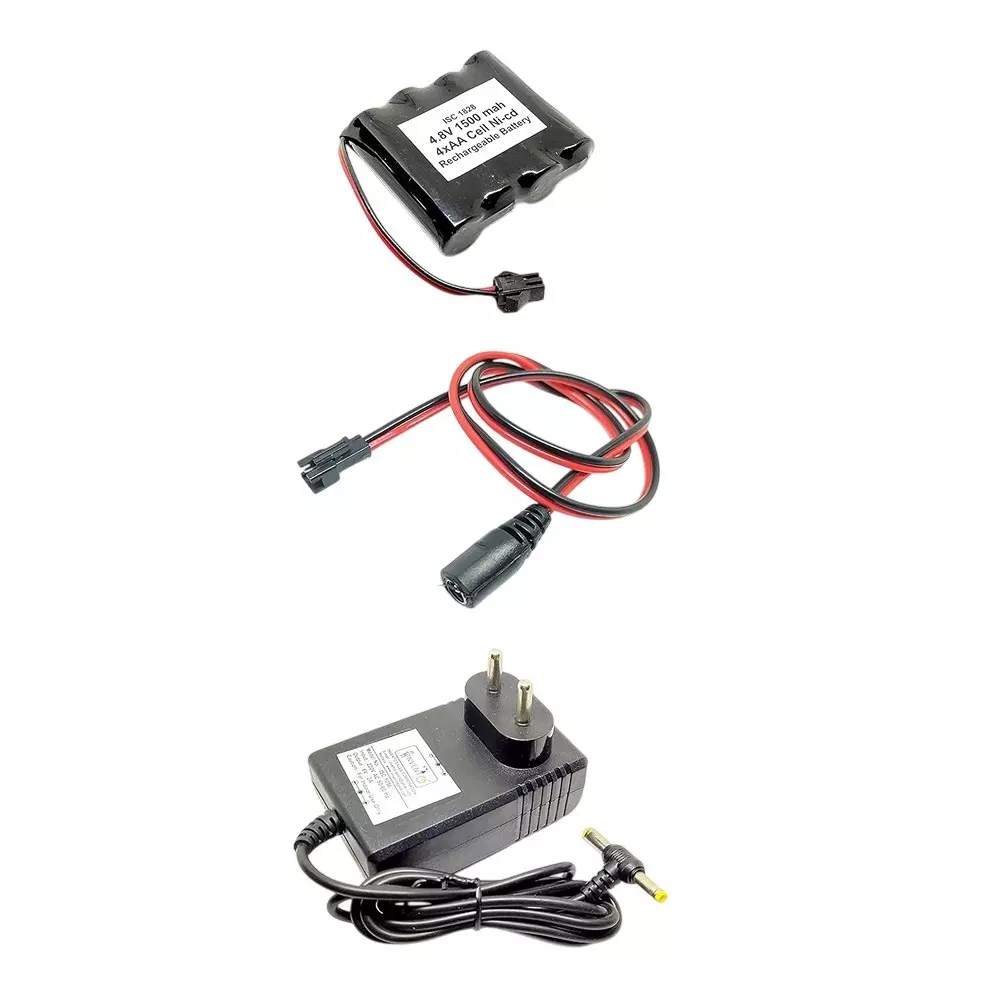 Invento Rechargeable Battery 4-Cell AA Ni-cd 4.8 V Output Voltage 1500 mAh with 6 V/2 A DC Adaptor Charger & Charger Cable, ISC 1828-Z