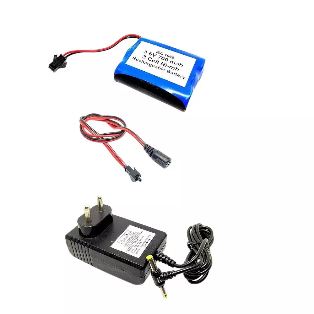 Invento Rechargeable Battery 4-Cell AA Ni-mh 3.6 V Output Voltage 700 mAh with 6 V/2 A DC Adaptor Charger & Charger Cable, ISC 1968-Z