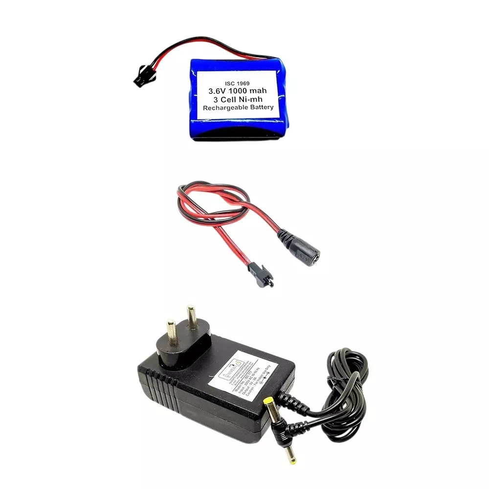 Invento Rechargeable Battery 4-Cell AA Ni-mh 3.6 V Output Voltage 1000 mAh with 6 V/2 A DC Adaptor Charger & Charger Cable, ISC 1969-Z