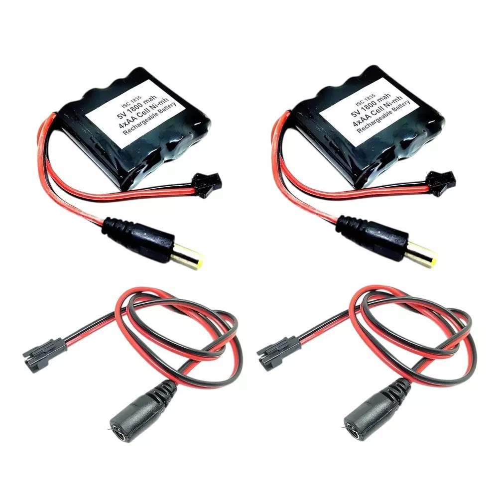 Invento Rechargeable Battery Pack Ni-cd 1.2 V x 4 AA Cell 5 V 1800 mAh with 5.5 mm Male DC Jack + 5.5 mm Female DC Jack Plug Wire, ISC 1835-F1 (Pack of 2 Kit)