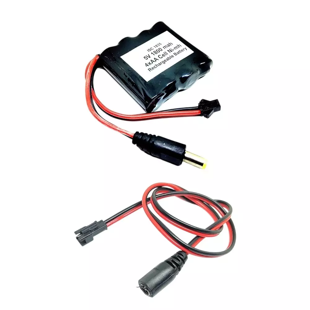 Invento Rechargeable Battery Pack Ni-cd 1.2 V x 4 AA Cell 5 V 1800 mAh with 5.5 mm Male DC Jack + 5.5 mm Female DC Jack Plug Wire, ISC 1835-F2 (Pack of 4 Kit)