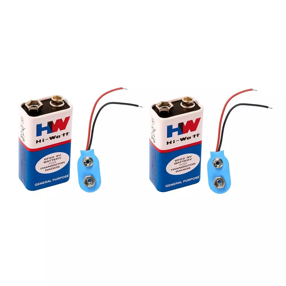 Invento Hi-Watt Original Non-rechargeable Battery 9 V DC Voltage with Snap-on Connector, 6F22M (Pack of 2 Kit)