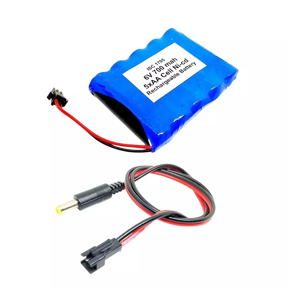 Invento Ni-Cd Rechargeable Battery Pack 700 mAh 1.2V x 5 AA Cell with 5.5 mm DC Male Jack Plug Wire 500 mm Long, ISC 1705-M (Pack of: 1Kit - 5Kit)
