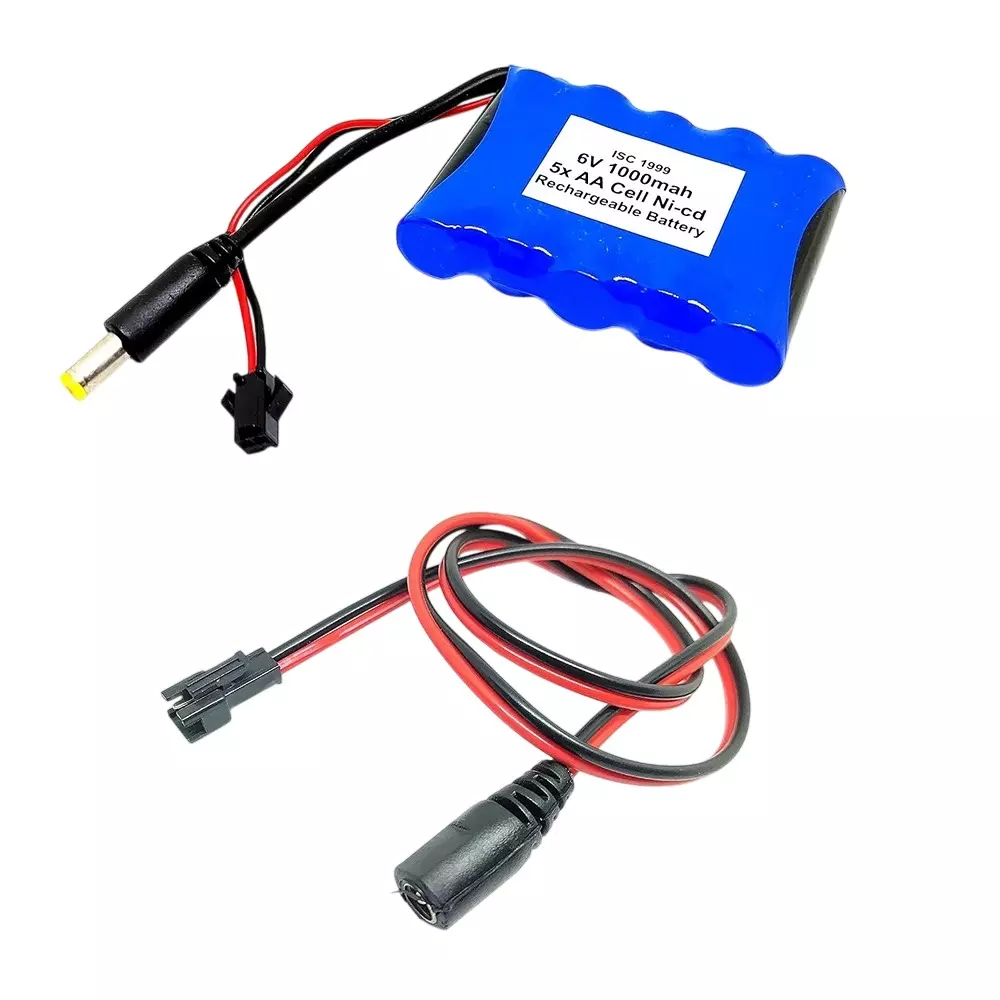 Invento Ni-Cd Rechargeable Battery Pack 1000 mAh 1.2V x 5 AA Cell with 5.5 mm Male DC Jack Adaptor Port + DC Female Jack Wire 500 mm Long, ISC 1999-F1 (Pack of 2 Kit)
