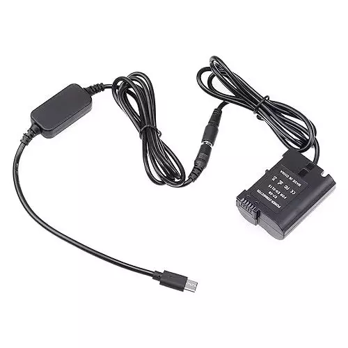 LRSA Dummy Battery with Type-C AC Power Adapter Cable 12 V Input Voltage Black, EN‑EL15