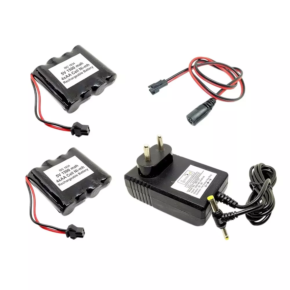 Invento 2 Pcs Rechargeable Battery 4-Cell AA Ni-mh 5 V Output Voltage 1500 mAh with 6 V/2 A DC Adaptor Charger & Charger Cable, ISC 1834-Z1