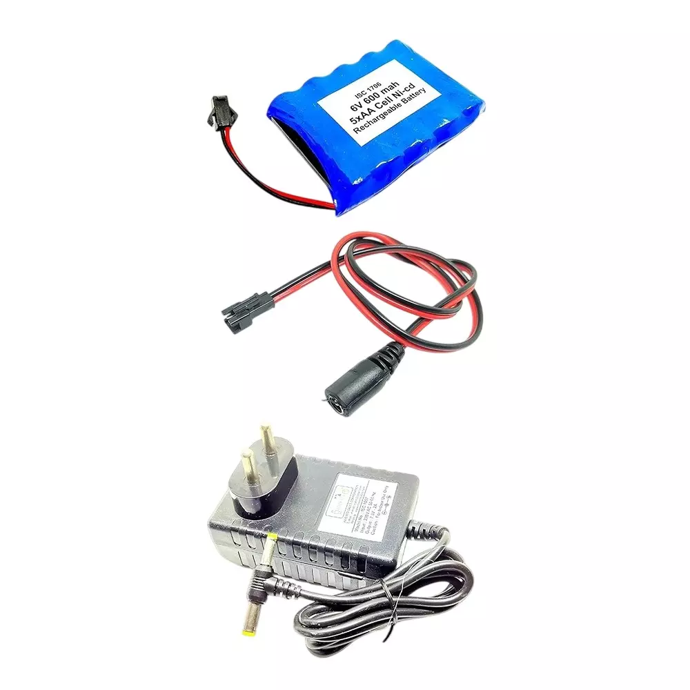 Invento Rechargeable Battery 6 V Voltage 600 mAh Capacity Ni-cd 5 AA Cell with 7.5 V 2 A DC Adaptor Charger & Charger Cable