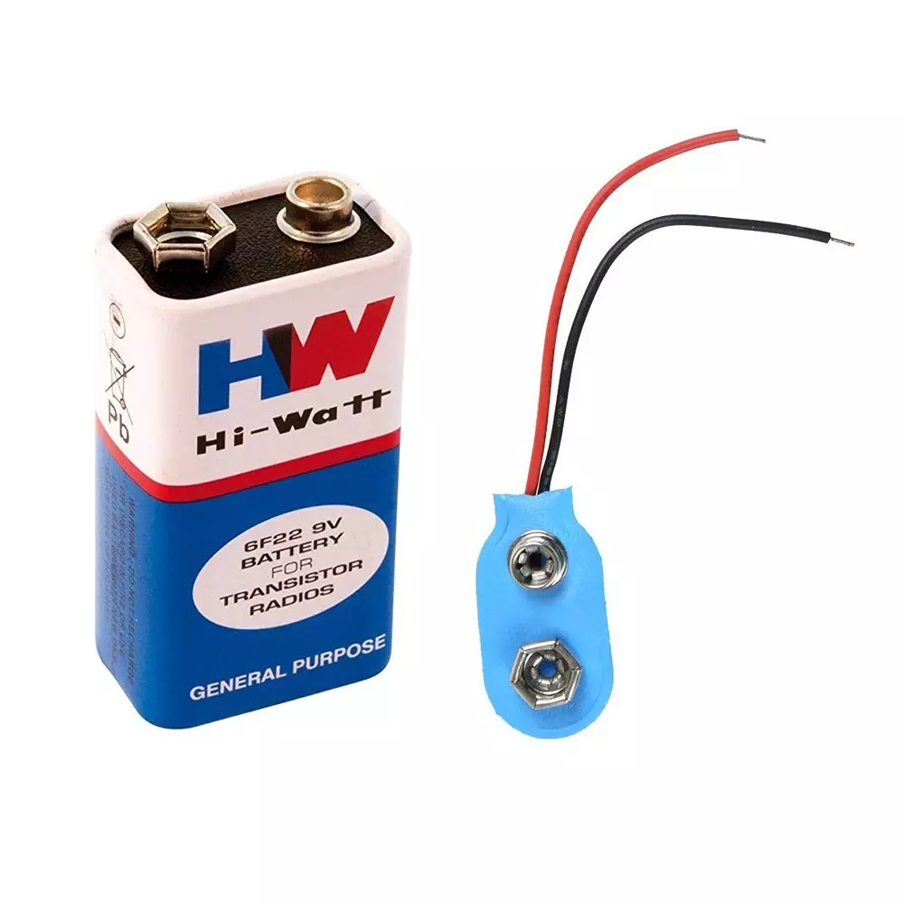 Invento Hi-Watt Original Non-rechargeable Battery 9 V DC Voltage with Snap-on Connector, 6F22M (Pack of 10 Kit)