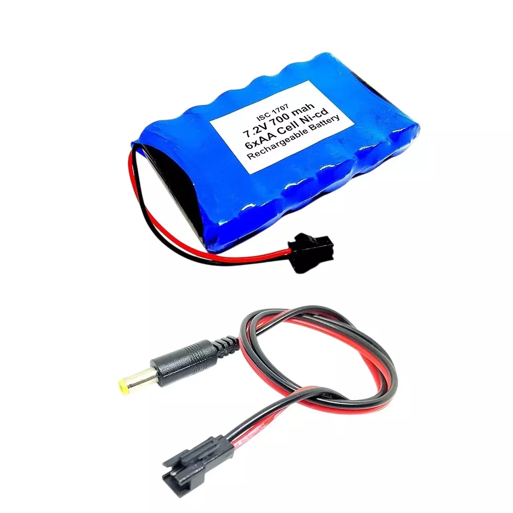 Invento Ni-Cd Rechargeable Battery Pack 700 mAh 1.2V x 6 AA Cell with 5.5 mm DC Male Jack Plug Wire 500 mm Long, ISC 1707-M1X (Pack of 2 Kit)