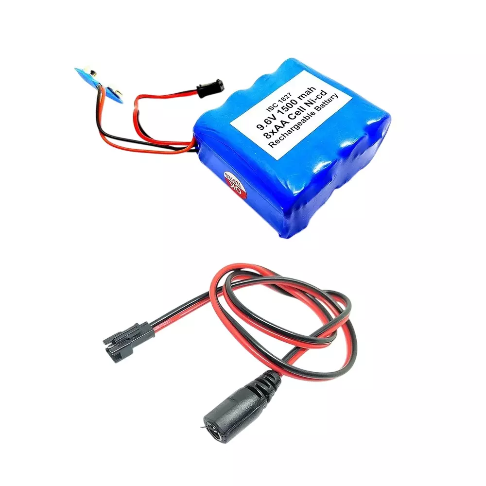 Invento Ni-Cd Rechargeable Battery Pack 1500 mAh 1.2V x 8 AA Cell with 5.5 mm DC Female Jack Plug Wire 500 mm Long, ISC 1827-F