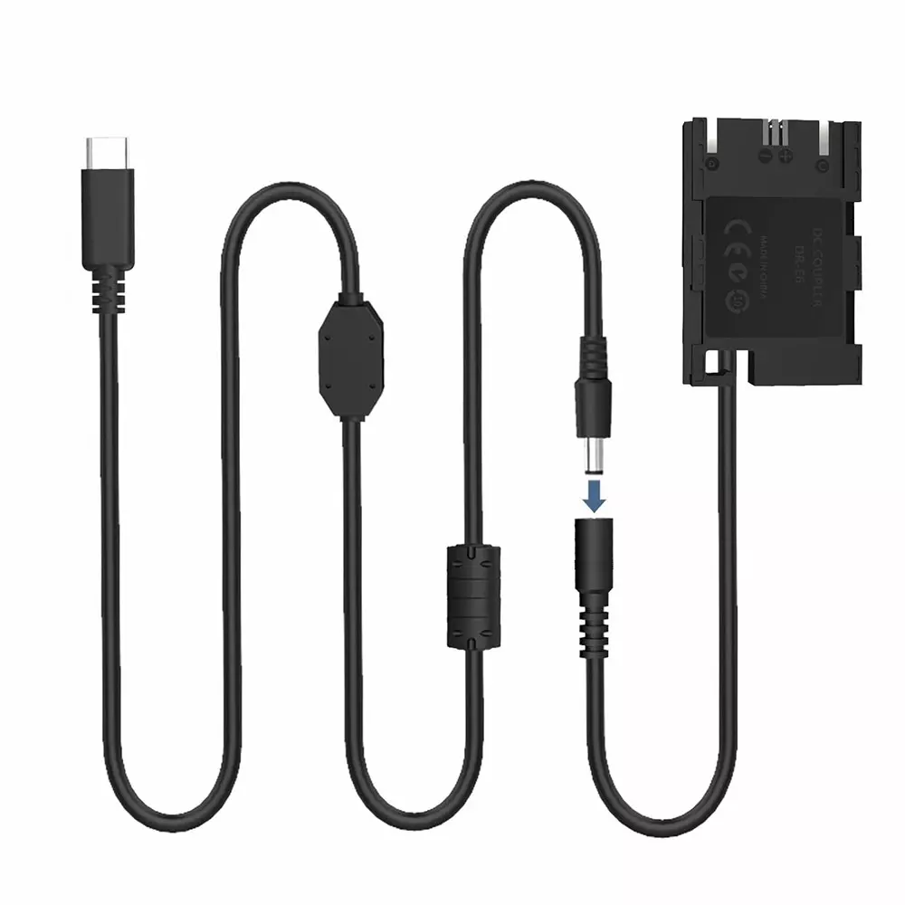 LRSA USB-C Power Supply Cable (Built-in Power Transfer Function) with DR-E6 DC Coupler DC 8 V/3 A 24 W, LP-E6