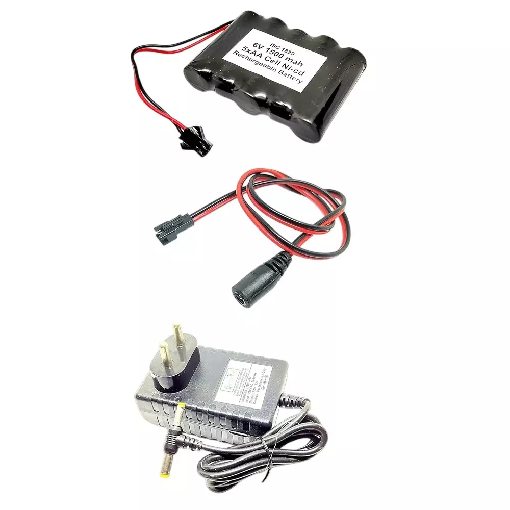 Invento Rechargeable Battery 5-Cell AA Ni-cd 6 V Output Voltage 1500 mAh with 6 V/2 A DC Adaptor Charger & Charger Cable, ISC 1829-Z