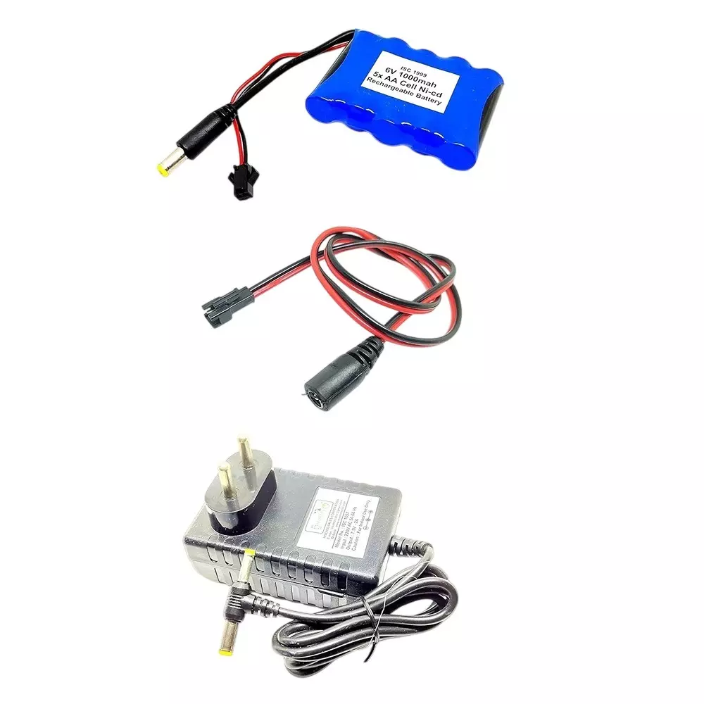 Invento Rechargeable Battery Pack 5-Cell Ni-cd 6 V Output Voltage 1000 mAh with 5.5 mm Male DC Jack + 7.5 V/2 A DC Adaptor + Charger Cable, ISC 1999-Z