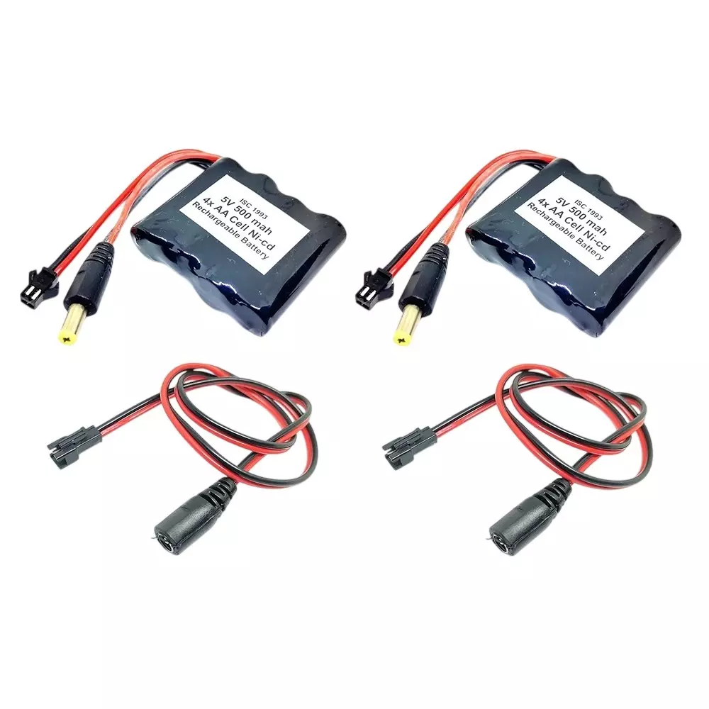 Invento Rechargeable Battery Pack Ni-cd 1.2 V x 4 AA Cell 5 V 500 mAh with 5.5 mm Male DC Jack + 5.5 mm Female DC Jack Plug Wire, ISC 1993-F1 (Pack of 2 Kit)