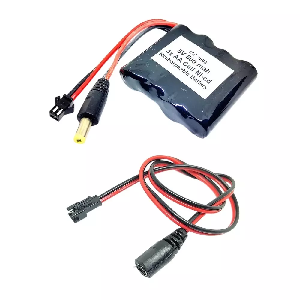 Invento Rechargeable Battery Pack Ni-cd 1.2 V x 4 AA Cell 5 V 500 mAh with 5.5 mm Male DC Jack + 5.5 mm Female DC Jack Plug Wire, ISC 1993-F3 (Pack of 5 Kit)