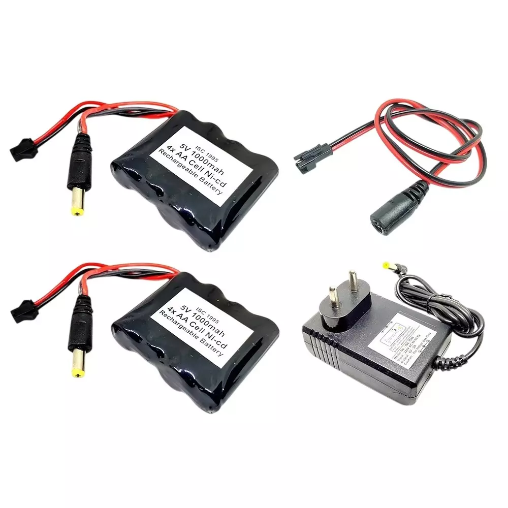 Invento 2 Pcs Rechargeable Battery Pack Ni-cd 1.2 V x 4 AA Cell 5 V 1000 mAh with 5.5 mm Male DC Jack + 6 V Charger + Charger Cable, ISC 1995-Z1